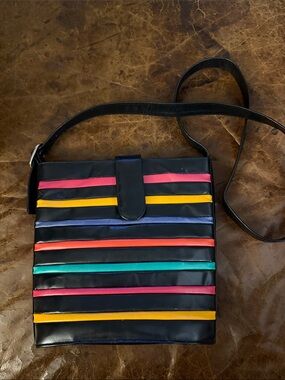 VTG Ginnie Johansen Genuine Leather Black Shoulder Bag 90s